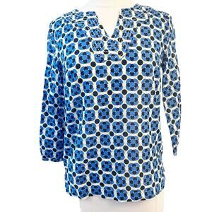 TALBOTS Band Collar Patterned Popover Shirt Top XS